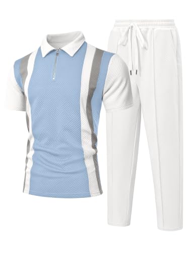 UOUA Herre Træningssæt 1/4-Zip Polo Joggingbukser M002B