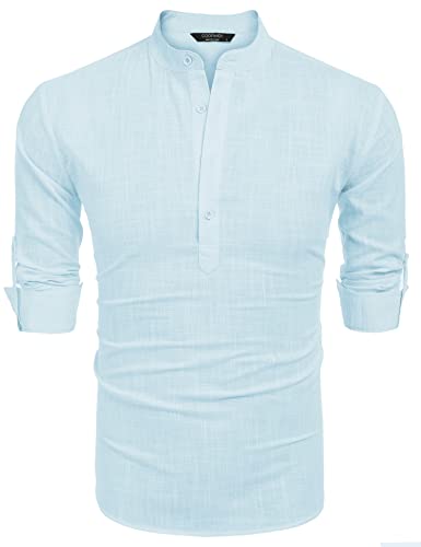 COOFANDY Herre Henley T-Shirt Langærmet Bomuld Hør ZSJ007181
