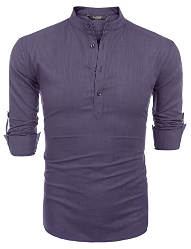 COOFANDY Herre Henley T-Shirt Langærmet Bomuld Hør ZSJ007181