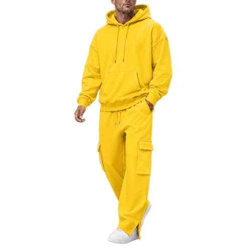 Herre Træningssæt Pullover Hættetrøje Cargo Sweatpants 2-Delt
