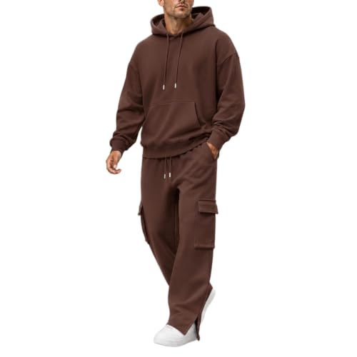 Herre Træningssæt Pullover Hættetrøje Cargo Sweatpants 2-Delt