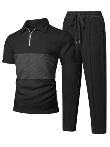 UOUA Herre Træningssæt 1/4-Zip Polo Joggingbukser M002B