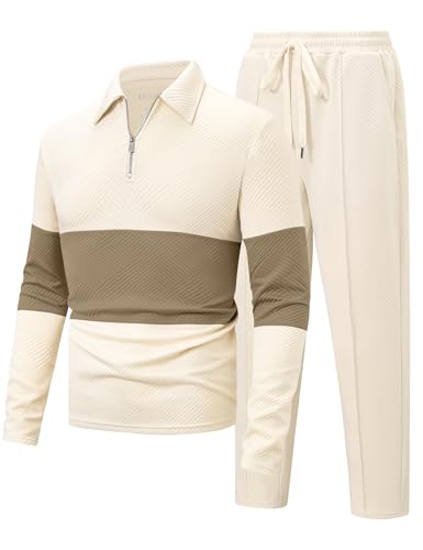 UOUA Herre Træningssæt 1/4-Zip Polo Joggingbukser M002B