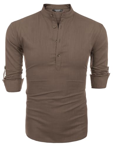 COOFANDY Herre Henley T-Shirt Langærmet Bomuld Hør ZSJ007181