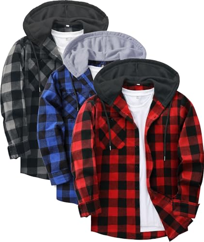 ZITY Herre Skjorte Flannel Hoodie Langærmet 3-Pak