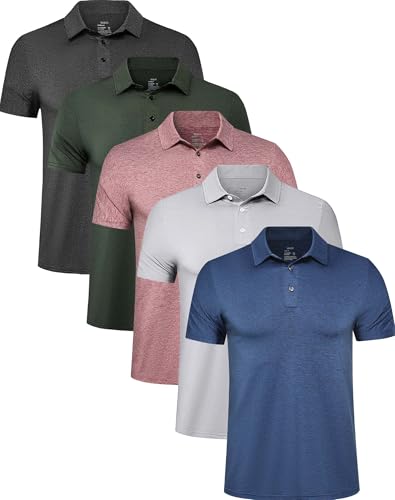 TELALEO Herre Poloshirt Kortærmet Golf Performance 5-Pak