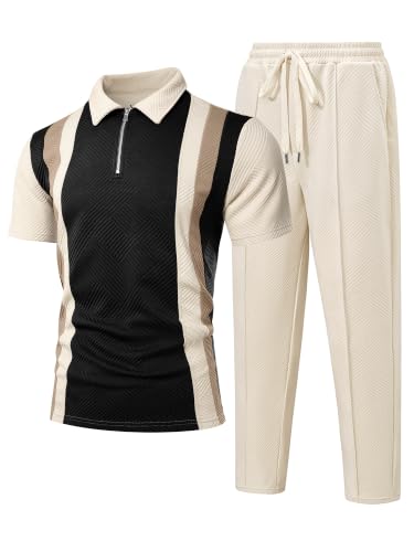 UOUA Herre Træningssæt 1/4-Zip Polo Joggingbukser M002B