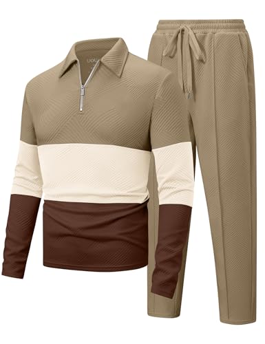 UOUA Herre Træningssæt 1/4-Zip Polo Joggingbukser M002B