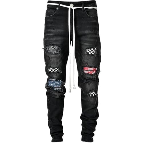 Maiyifu-GJ Herre Jeans Moto Biker Slim Fit Boyfriend