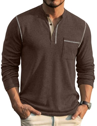 COOFANDY Herre Henley Langærmet Skjorte ZTJ010081