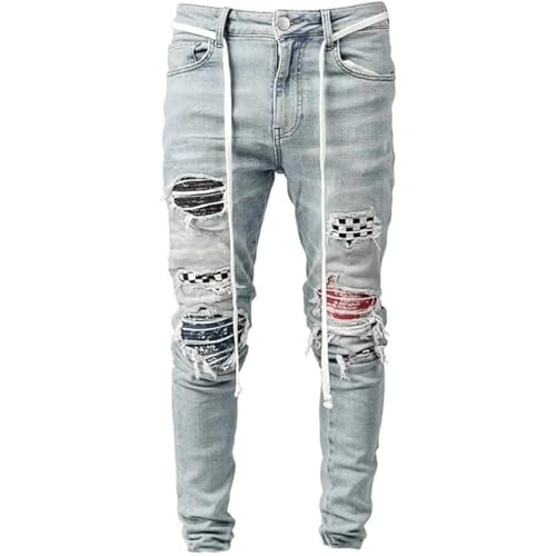 Maiyifu-GJ Herre Jeans Moto Biker Slim Fit Boyfriend