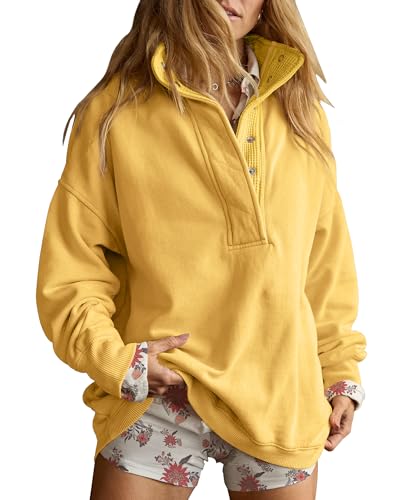 Oversized Henley Pullover Sweatshirt til Kvinder GA-0521