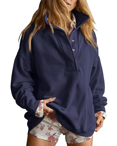 Oversized Henley Pullover Sweatshirt til Kvinder GA-0521