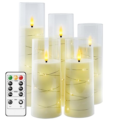 Flammefri LED Stearinlys med Timer og Lyskæde 5 Stk.