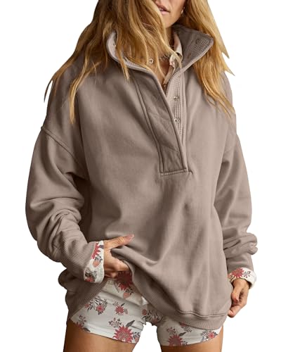 Oversized Henley Pullover Sweatshirt til Kvinder GA-0521