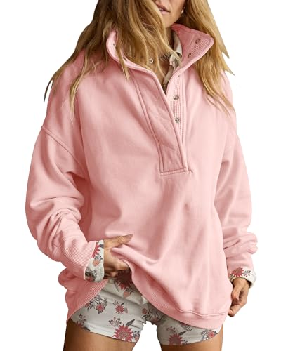 Oversized Henley Pullover Sweatshirt til Kvinder GA-0521