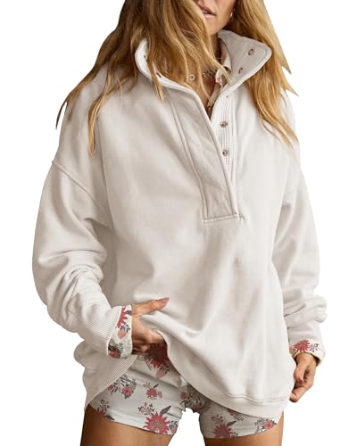 Oversized Henley Pullover Sweatshirt til Kvinder GA-0521