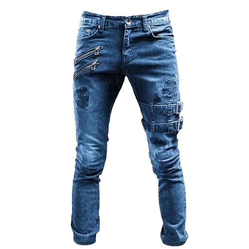 Maiyifu-GJ Herre Jeans Moto Biker Slim Fit Boyfriend