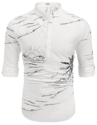 COOFANDY Herre Henley T-Shirt Langærmet Bomuld Hør ZSJ007181