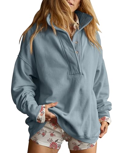 Oversized Henley Pullover Sweatshirt til Kvinder GA-0521