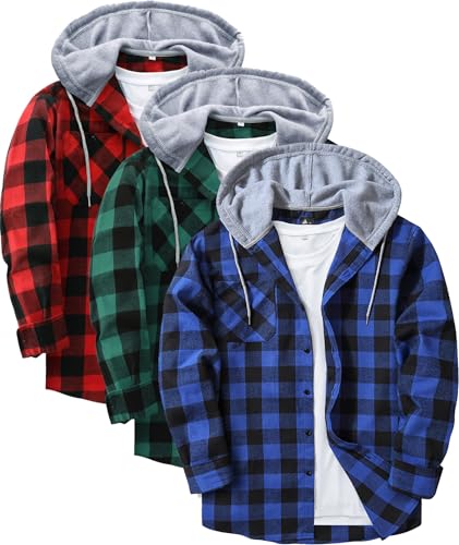 ZITY Herre Skjorte Flannel Hoodie Langærmet 3-Pak