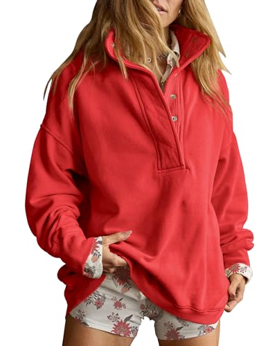 Oversized Henley Pullover Sweatshirt til Kvinder GA-0521