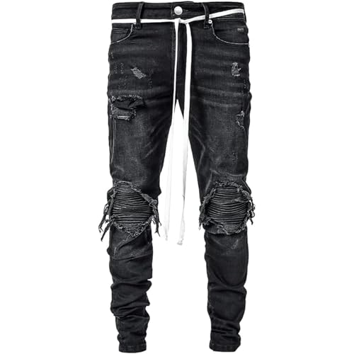 Maiyifu-GJ Herre Jeans Moto Biker Slim Fit Boyfriend