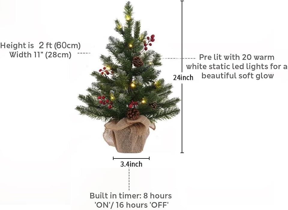 MEETYAMOR Kunstigt Mini Juletræ Med Lys 61 cm