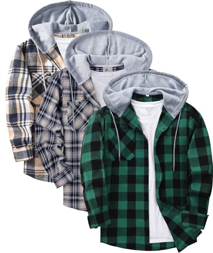 ZITY Herre Skjorte Flannel Hoodie Langærmet 3-Pak