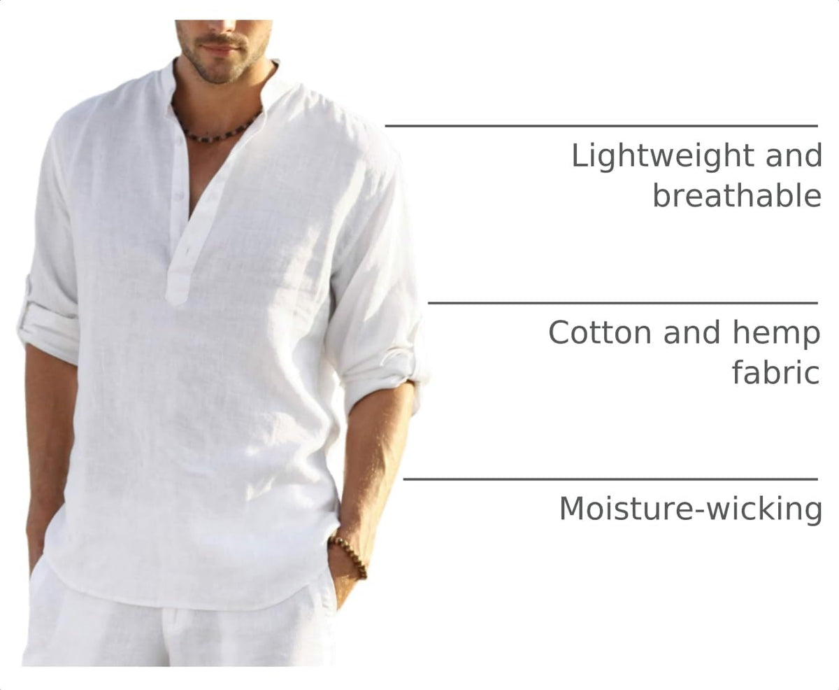 COOFANDY Herre Henley T-Shirt Langærmet Bomuld Hør ZSJ007181