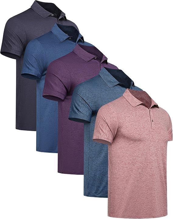 TELALEO Herre Poloshirt Kortærmet Golf Performance 5-Pak
