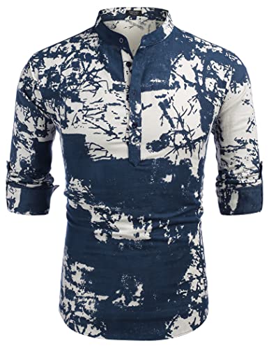 COOFANDY Herre Henley T-Shirt Langærmet Bomuld Hør ZSJ007181