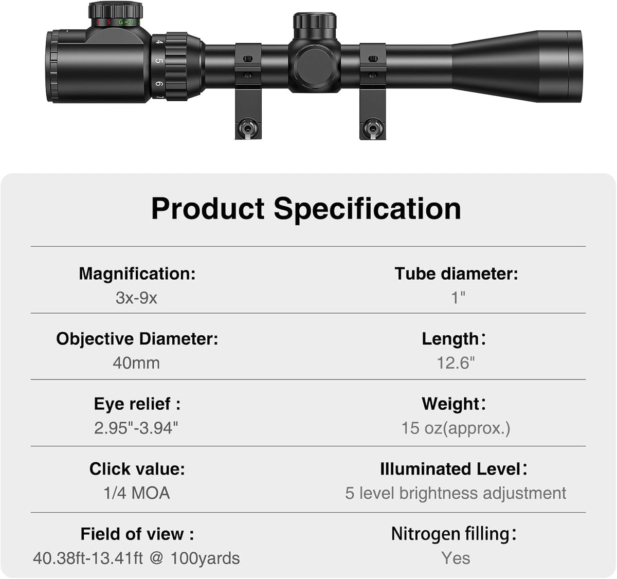 CVLIFE Kikkertsigte 3-9x40mm 1-inch Tube