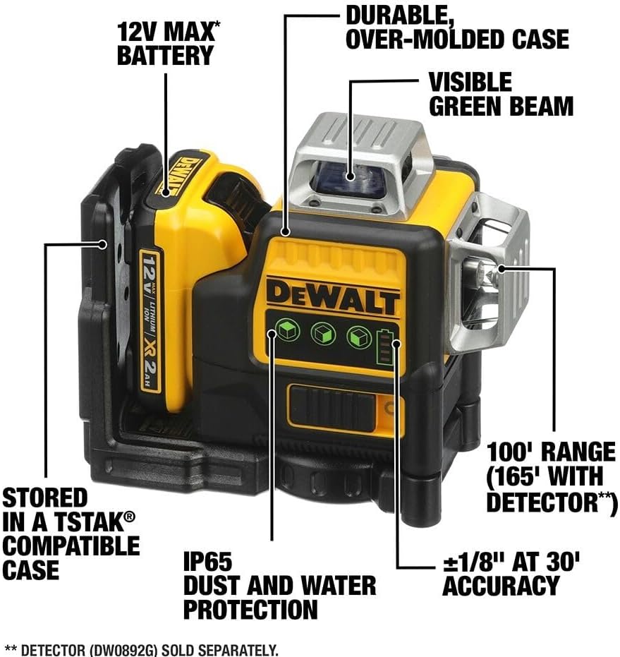 DEWALT Krydslaser 3x360 Grøn Laser 12V MAX DW089LG