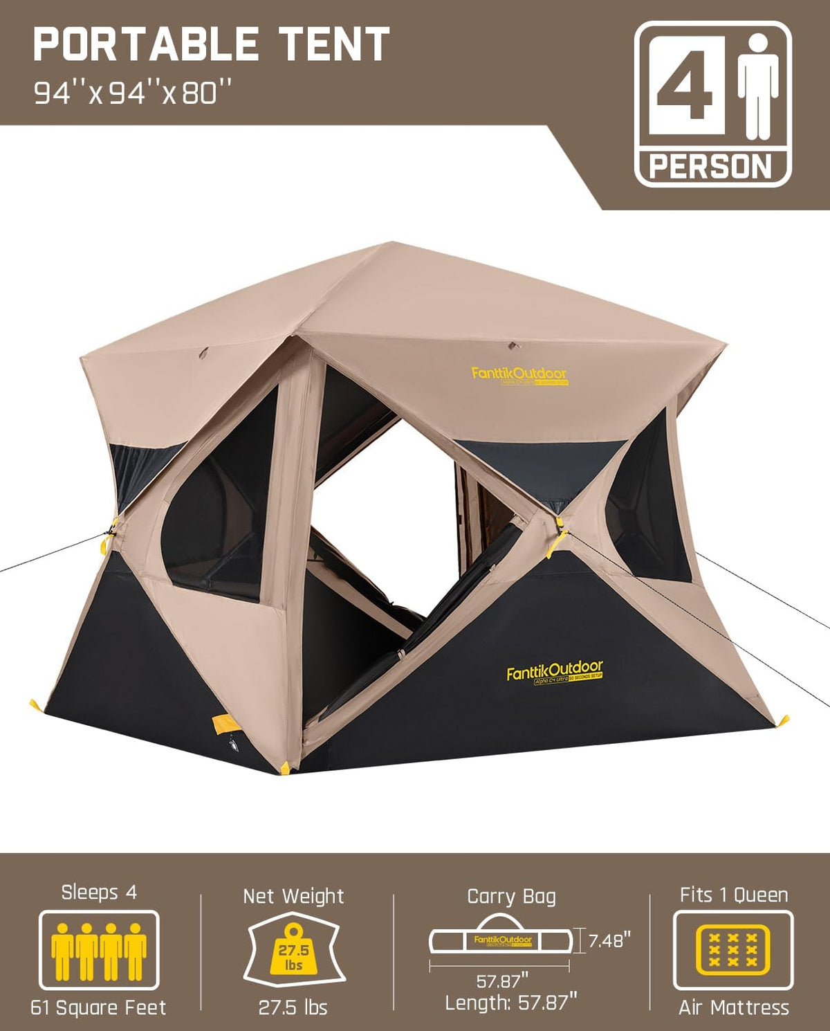 FanttikOutdoor Camping Telt 4 Personer Alpha C4 Ultra