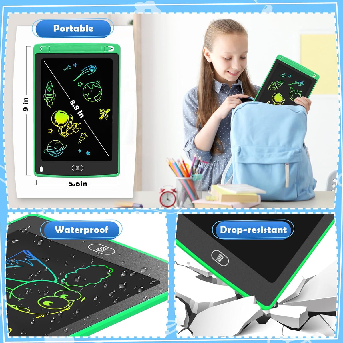 TQU LCD Skrivetablet Legetøjssæt 4 Dele 6GEY-1AEE-BGHT