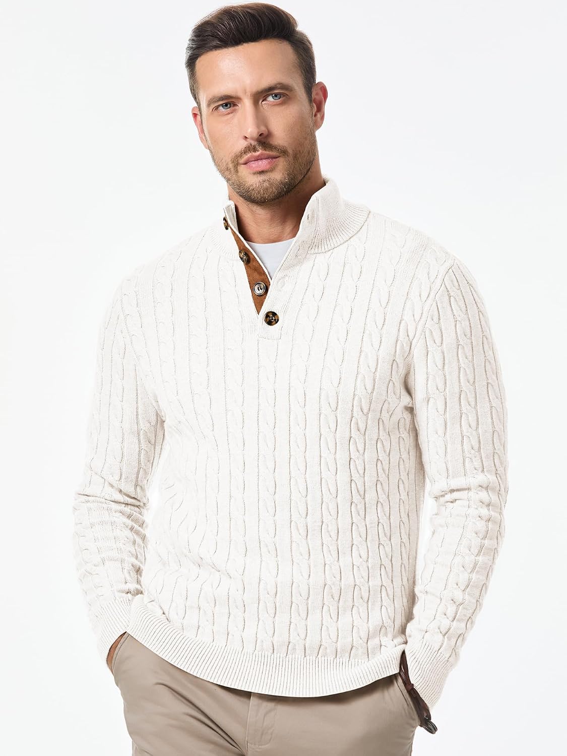 JMIERR Herre Striktrøje Kabelstrik Langærmet Pullover