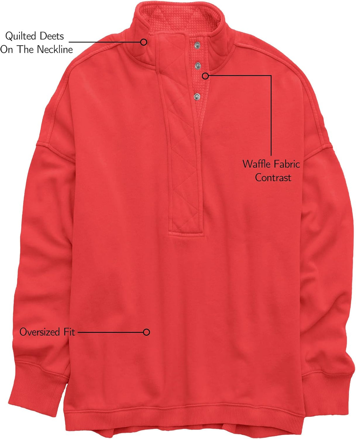 Oversized Henley Pullover Sweatshirt til Kvinder GA-0521