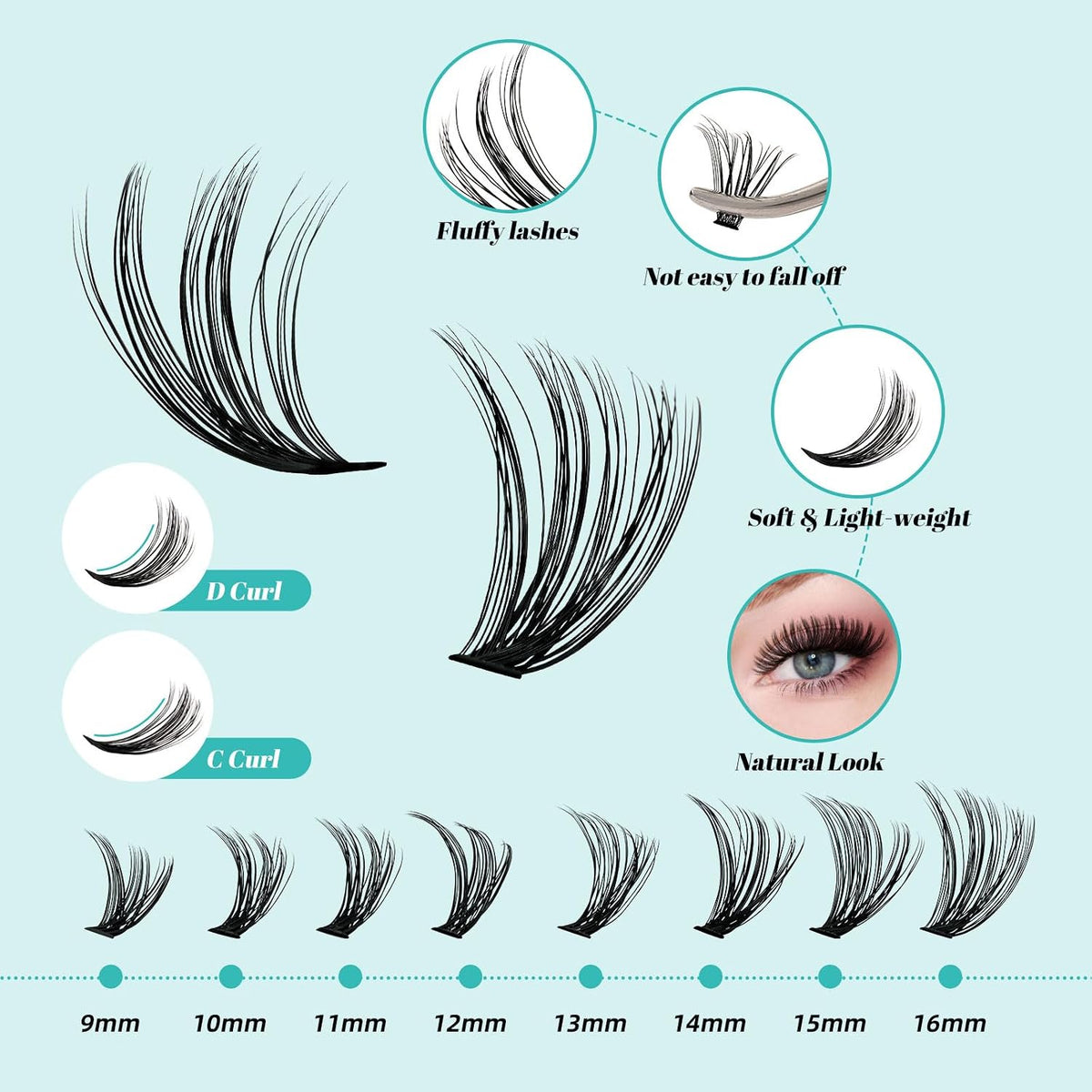 AMZGIRL Lash Clusters Kit Kunstige Øjenvipper til Kvinder