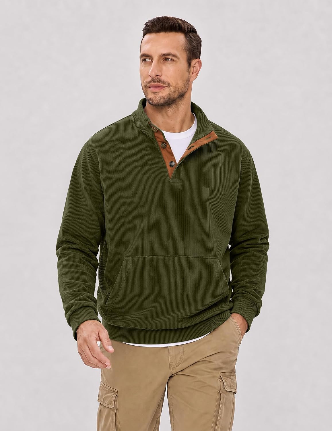 JMIERR Herre Sweatshirt Fløjl Quarter Button Pullover
