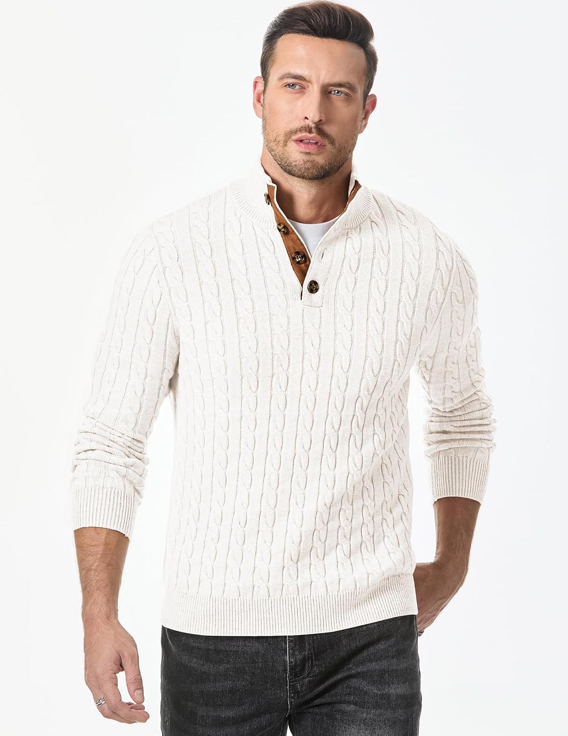 JMIERR Herre Striktrøje Kabelstrik Langærmet Pullover