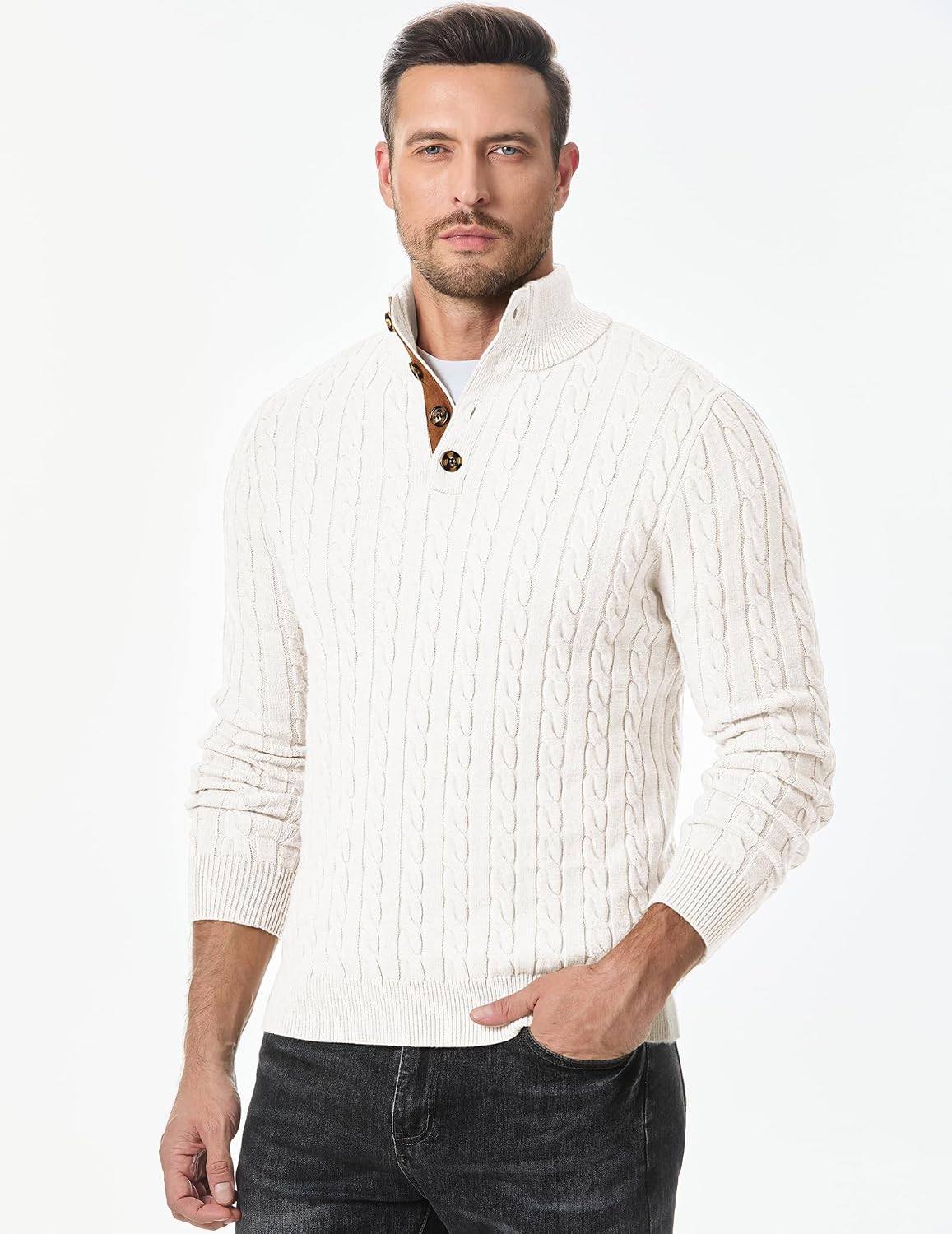 JMIERR Herre Striktrøje Kabelstrik Langærmet Pullover