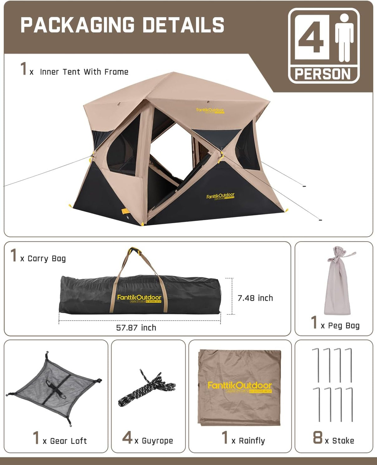 FanttikOutdoor Camping Telt 4 Personer Alpha C4 Ultra