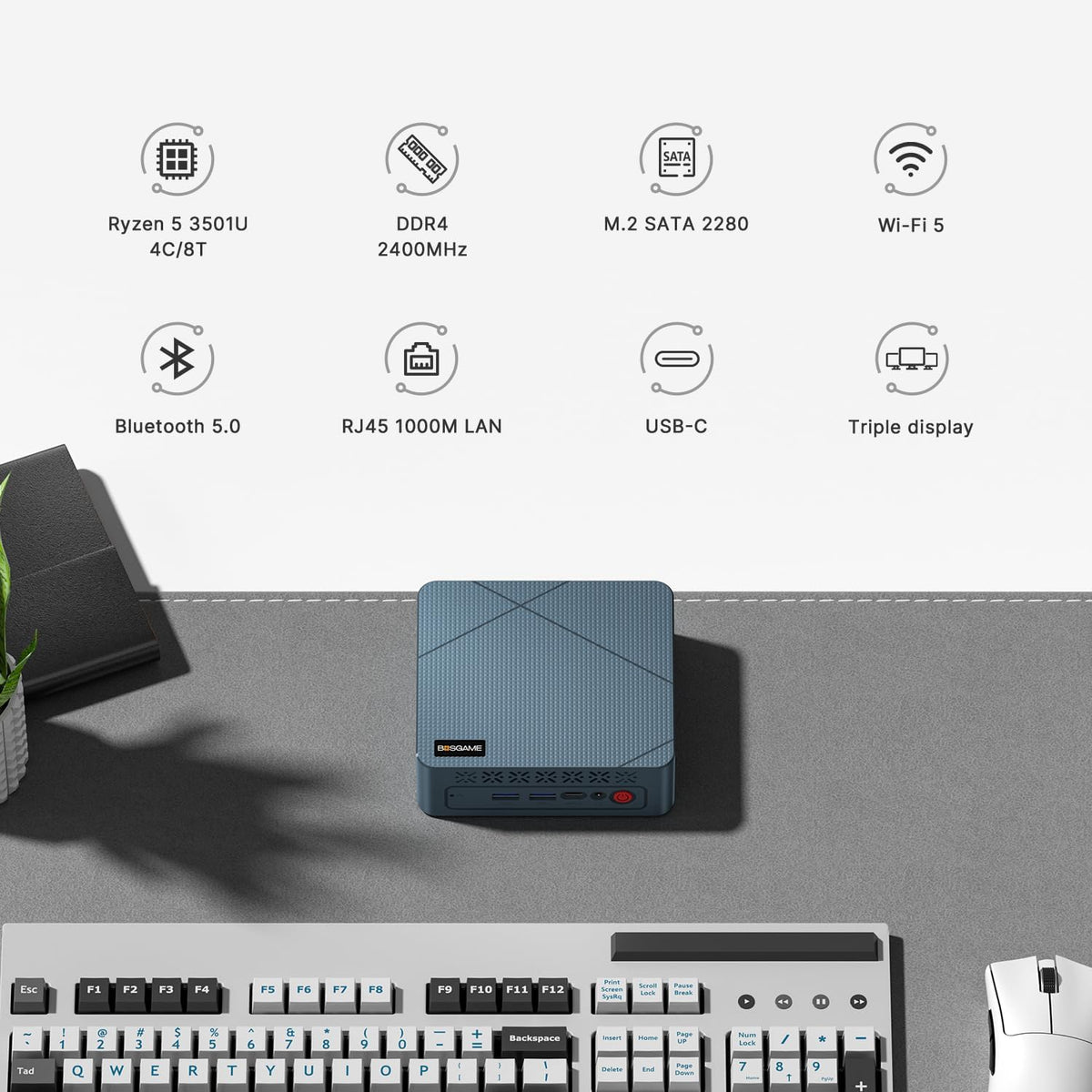 BOSGAME E2 Mini PC AMD Ryzen 5 3501U 8GB RAM 256GB SSD