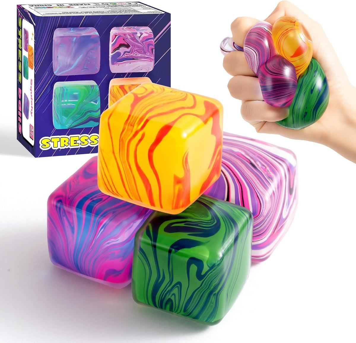 Yooshi Squishy Stress Cube Fidget Sæt 4 Stk. YS-3cm Stress Cube-4Pcs