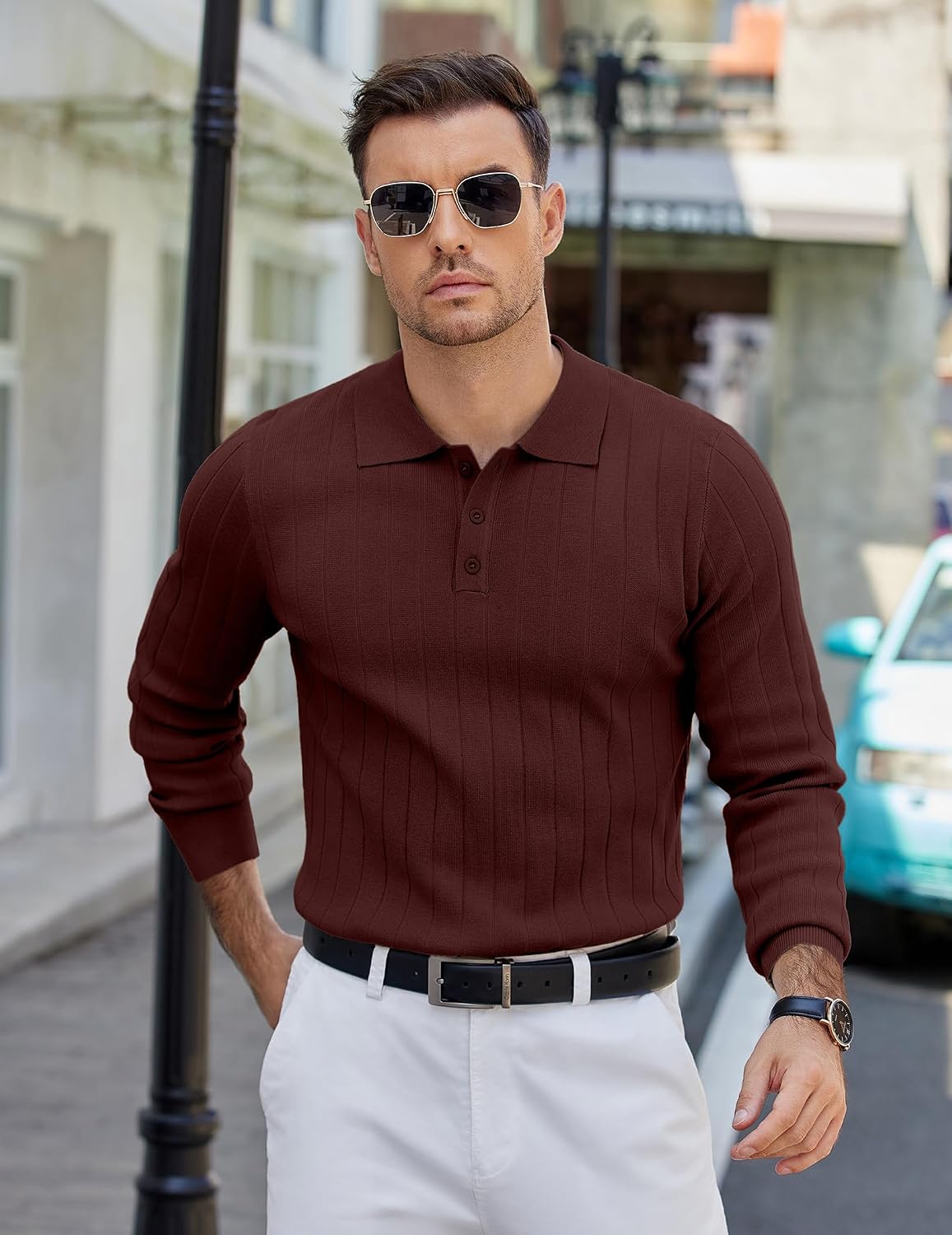 COOFANDY Herre Poloshirt Strik Langærmet Ztj009471