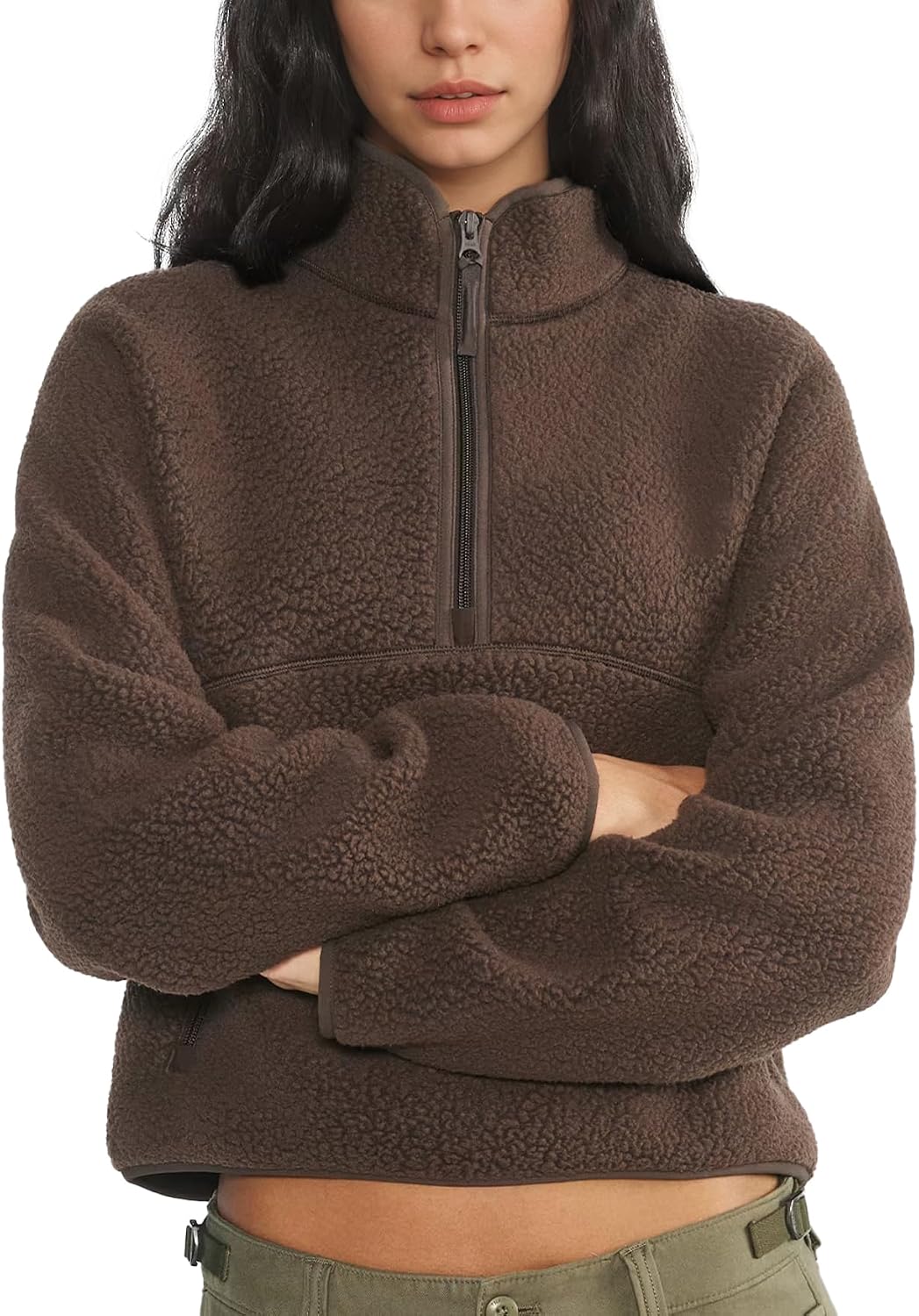 Dame Fleece Pullover Lynlås Varm Sherpa