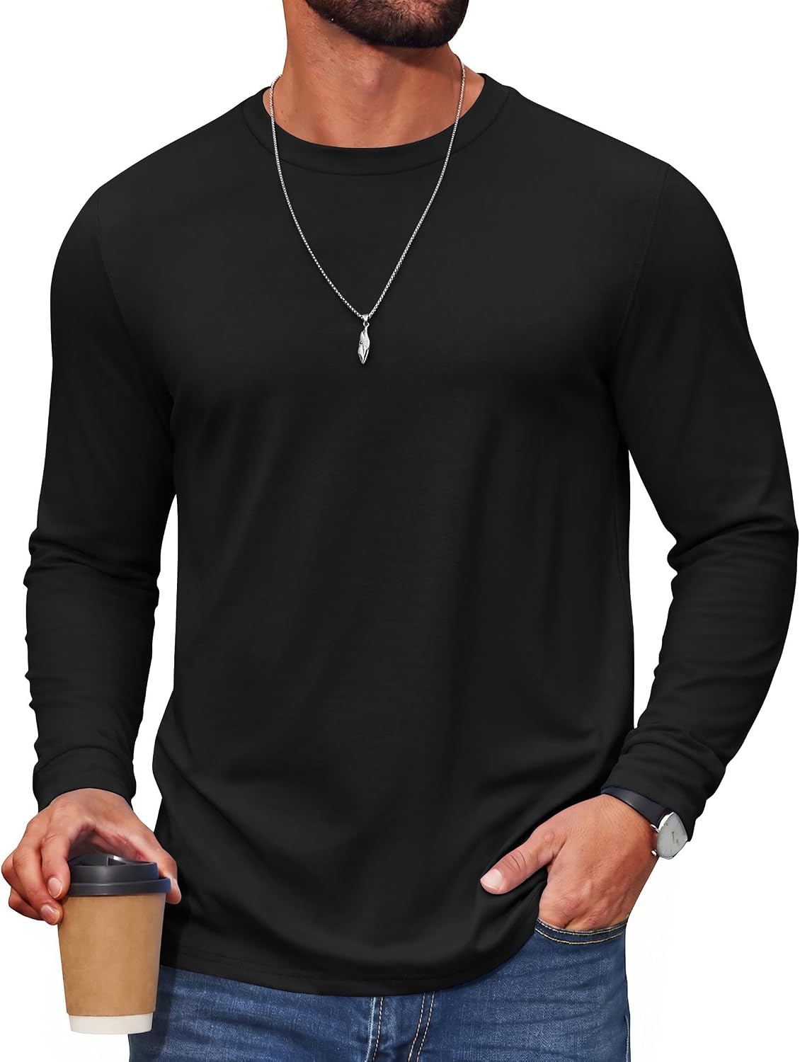 COOFANDY Herre T-Shirt Langærmet Casual Crew Neck Cxj010852
