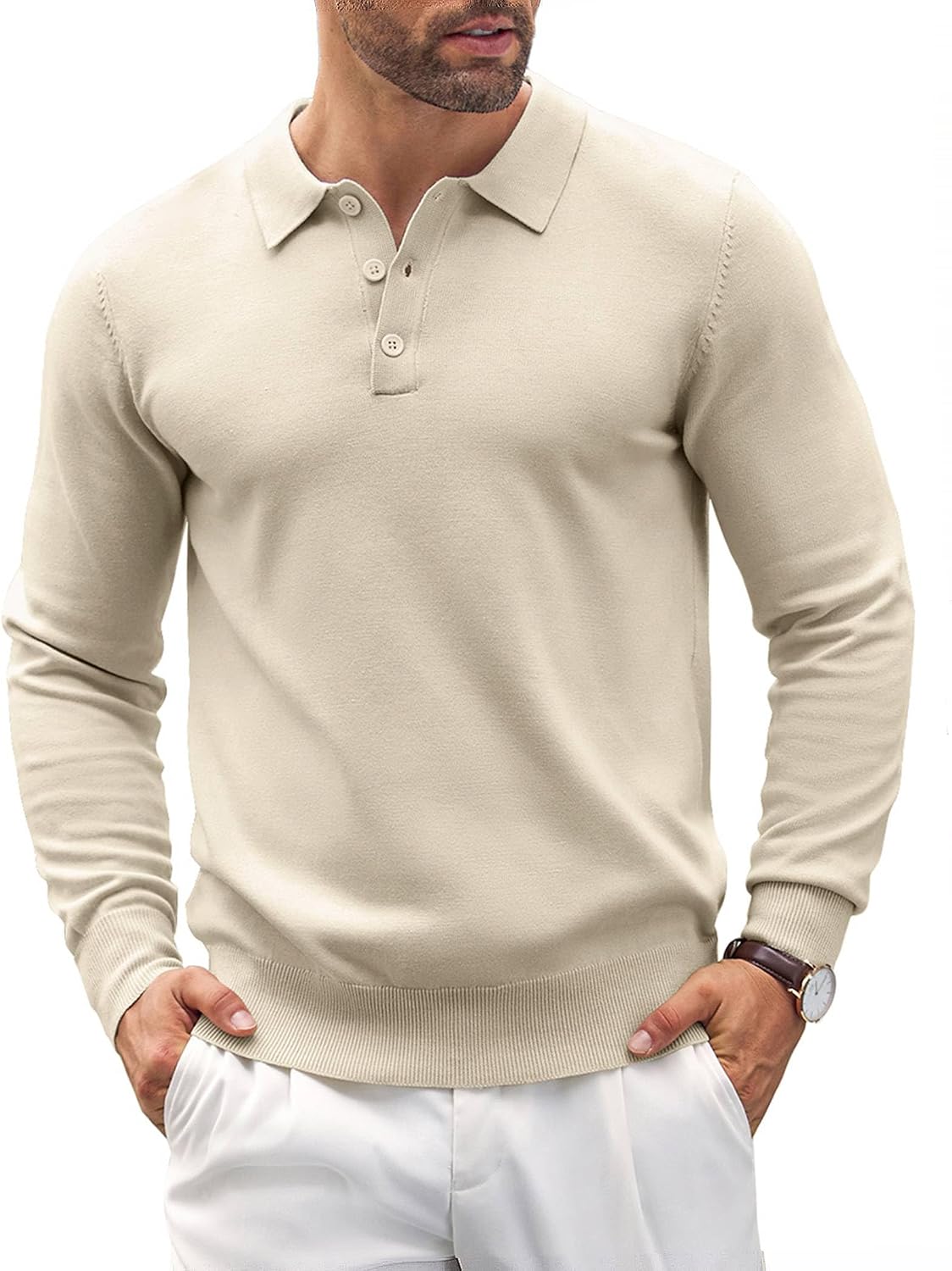 COOFANDY Herre Strikket Polo Langærmet Ztj009061