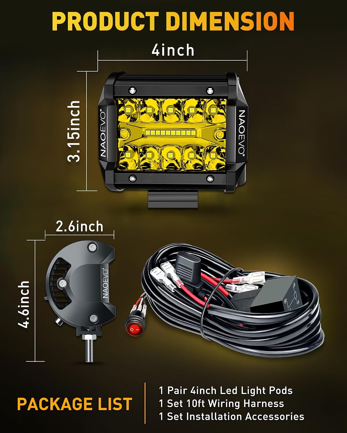 NAOEVO LED Pods Arbejdslygter 10.2 cm 2 Stk.